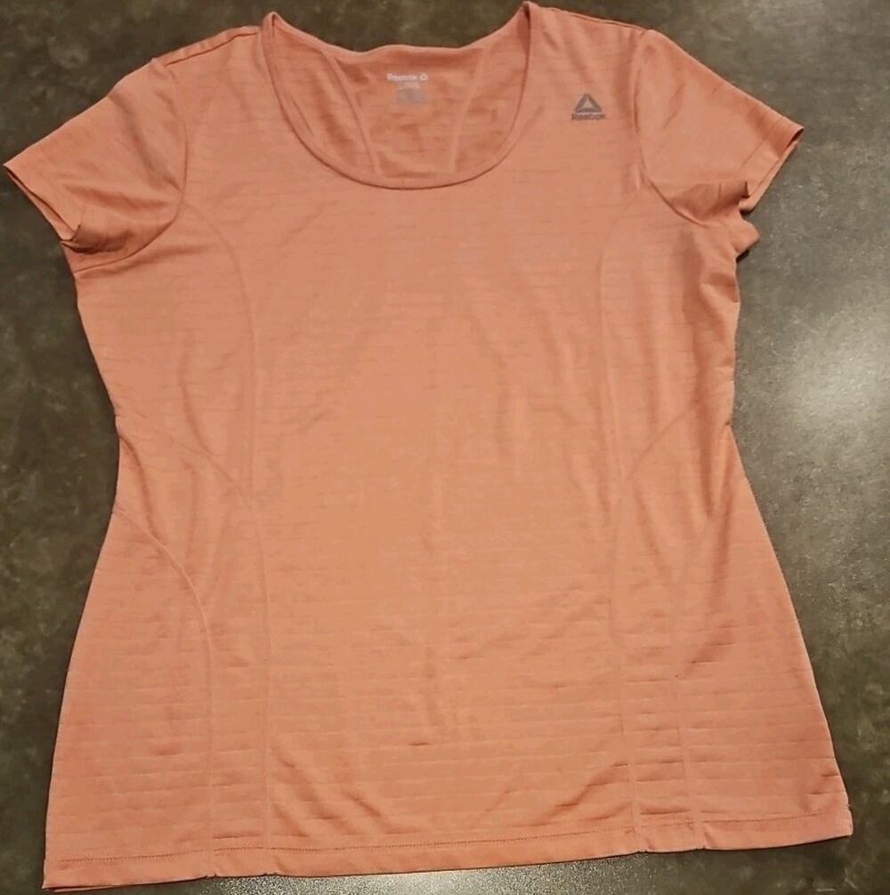 Reebok Shirt Women's Large Light Orange Activewear Crew Neck Short Sleeve